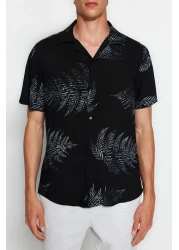  Collection قميص أبيش أسود فضفاض بياقة - مقاس عادي، كم قصير TMNSS20GO0574