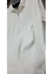 ZENGOLL & RAMİRES تي شيرت رجالي أبيض بسحاب وياقة بولو