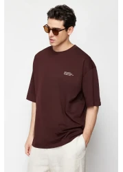  Collection Dark Brown Oversize 100% Cotton T-Shirt Minimal Text Print Tmnss23Ts00084