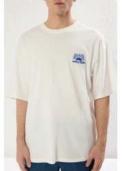 Trendyol Collection Unisex Ecru Oversize Printed Cotton T-Shirt - Tmnss25Ts00031