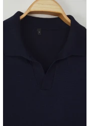  Collection Navy Blue Regular Polo Neck Plain Polo Neck T-Shirt Tmnss25Po00008