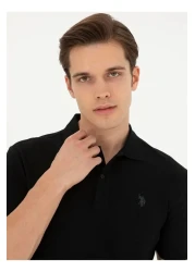 U.S. Polo Assn. الولايات المتحدة الأمريكية بولو Assn.تي شيرت رجالي أسود بقصة ضيقة GTP04IY024 DMLS