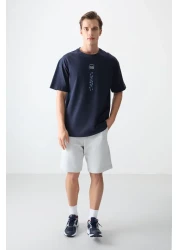 Air Jones Navy Blue 100% Cotton Thick Soft Textured Oversize Fit Printed Men's T-Shirt - 88355