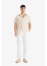 Defacto 100% Cotton Linen Look Trousers Elastic Waist Slim Fit Slim Fit Pocket Straight Leg D2671Ax25Sm