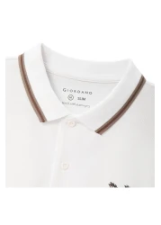 Giordano قميص بولو رجالي من قطن الليكرا بيكيه - قصة ضيقة، تطريز نسر