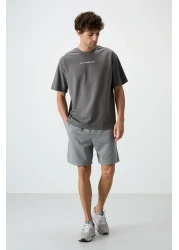 Air Jones Dark Gray Cotton Thick Surface Textured Oversize Fit Printed Men's T-Shirt - 88364