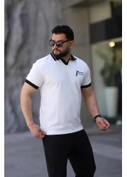 ZENGOLL & RAMİRES Men's Cotton Fabric Slim Fit White Polo Neck T-Shirt