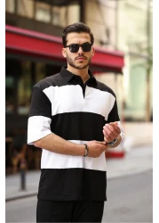 Miron Polo Neck Black and White Oversize T-Shirt - Block Piece, 2410