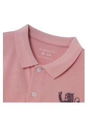 Giordano قميص بولو رجالي بطبعة أسد ثلاثية الأبعاد: قصة ضيقة، تطريز جريء، بيكيه فاخر