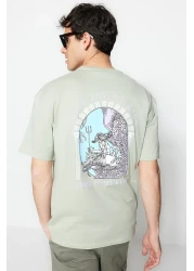  Collection Art Printed Mint Oversize Cotton T-Shirt - Short Sleeve Tmnss21Ts3559