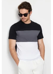  Collection Color Blocked Black Cotton T-Shirt - Regular Fit TMNSS24TS00076