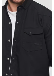 YXC قميص جينز قطني رجالي أسود بقصة ضيقة