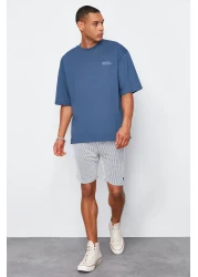  Collection Indigo Oversize Crew Neck 100% Cotton T-Shirt - Minimal Text Printed TMNSS23TS00084