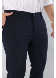 MY VİNTAGE Men's Slim Fit Trousers Navy Blue