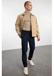  Collection Navy Blue Slim Fit Italian Cut Chino Fabric Pants Tmnaw23Pl00034