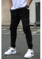 Madmext بنطال كارجو جيب أسود للرجال 5447