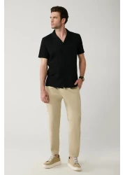 Avva بنطال رجالي بيج مريح من مزيج القطن بخصر كلاسيكي A41y3037