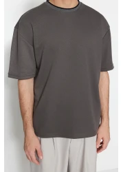  Collection Premium Anthracite Oversize/Wide Cut Knitwear Tape Textured Pique T-Shirt Tmnss23Ts00079