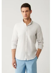 Avva Men's Gray Buttoned Collar Easy-Iron Cotton Oxford Shirt E 002000