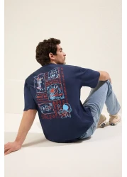  Collection Navy Oversize Printed Cotton T-Shirt - Tmnss23Ts00168