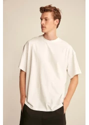 GRIMELANGE Jett Men &Apos; S White Oversize T-Shirt, 100% Organic Cotton, Thick Texture, Crew Neck