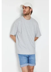  Collection Gray Oversize Short Sleeve Textured T-Shirt - TMNSS22TS00049