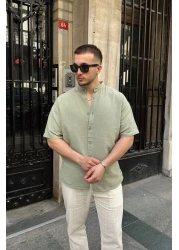 Livio Ferri قميص Mingan رجالي صيفي من القطن بياقة واسعة وأكمام قصيرة وأزرار مريحة