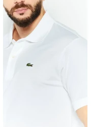 Lacoste قميص بولو رجالي بقصّة عادية وأكمام قصيرة وشعار مطرز، باللون الأبيض