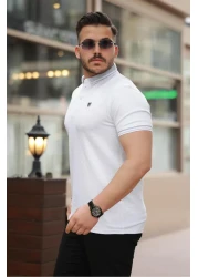Miron تي شيرت بأكمام قصيرة وياقة بولو مطرزة بشعار أبيض -2518