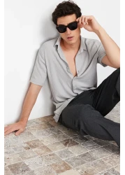  Collection Gray Textured Wrap Summer Shirt - Regular Fit, Short Sleeve Tmnss23Go00055