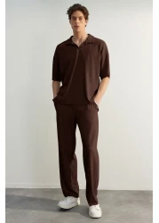  Collection OTToman POlo Collar T-Shirt - Wide FiT, TexTure and No Crease, Brown, Limited Edition TMNSS23po00020
