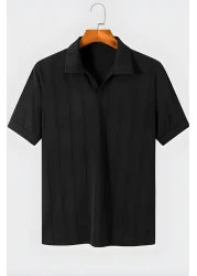 Oksit تيشيرت رجالي محبوك من Quentin مخطط من الليكرا بقصة ضيقة وياقة بولو