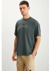 GRIMELANGE RAMADANP017 Men's 100% Cotton Crew Neck Printed Green T-Shirt