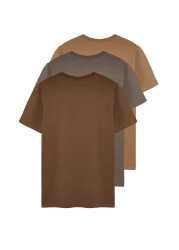  Collection Brown-Beige-Grey Slim/Narrow Cut Crew Neck Basic 100% Cotton 3 Pack T-Shirts Tmnss19Bo0007