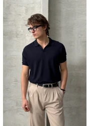 HYMAN Men's Oversize Cotton Polo Neck Knitwear T-Shirt