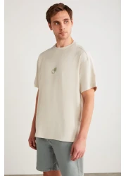 GRIMELANGE تي شيرت Denver Men - لون حجري كبير الحجم برقبة دائرية 100% من القطن العضوي