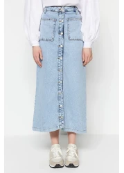  Collection High Waist Double Pocket Light Blue Maxi Denim Jeans Skirt - Tctss23Ee00002