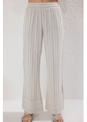 Trendyol Modest Beige Striped Linen Wrap Shirt and Pants Convergence Tctss25Us00026
