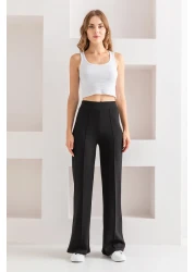 CNRCollection Black High Waist Ribbed Modal Fabric - Recovery Wide Wide Leg Leggings