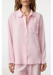  Collection Pink Ruffle Pocket Detailed Viscose Woven Pajamas Set Thmaw25Pt00146