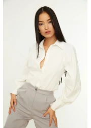  Collection White Balloon Sleeve Cotton Regular Regular Fit Woven Shirt Twoss20Go0065