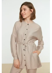  Modest Beige Tie Waist Shirt-Pants Woven Suit TCTSS21AU0237