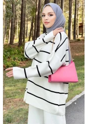 Tesettür Dünyası Striped Knitwear Suit Tsd220905 White