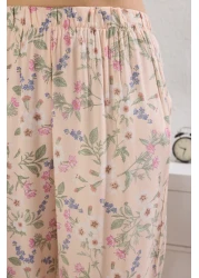  Collection Ecru Floral Lace Detail Viscose Knitted Pajamas Set Thmss25Pt00223