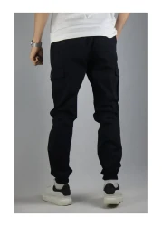 VIKUNYA Men's Summer Navy Blue Jogger Cotton Cargo Pants Adjustable Waist Elasticized Legs Comfort