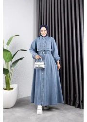 HARMAN BUTİK Women's Belden Elastic Pocket Detailed Denim Dress