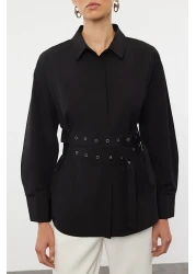  Collection Black Belt Detailed Oversize Wide Fit Woven Shirt Twoaw25Go00025