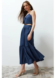  Collection Indigo Cotton Maxi Skirt - Flared Woven, TWOSS24ET00059