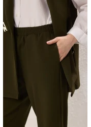 Trendyol Modest Khaki Vest and Pantalon, Woven Bottom and Top Set