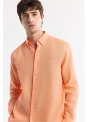 Avva Men's Orange Comfort Fit 100% Linen Button Collar Shirt B002191